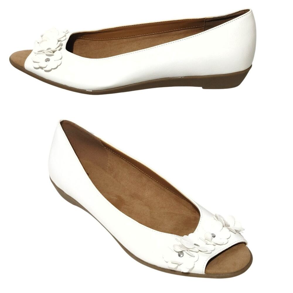 A2 By Aerosoles Flats Slip On Peep Toe Floral Embellished White Shoes Womens 11